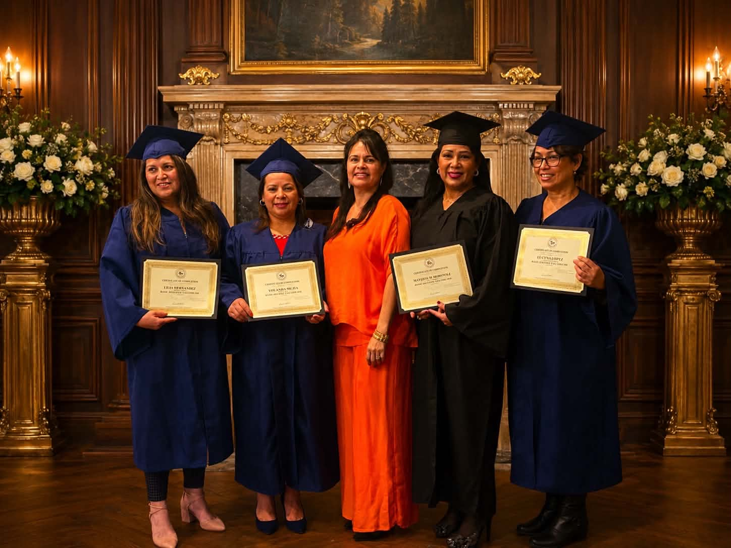 Próspera graduates holding their certificates of completion